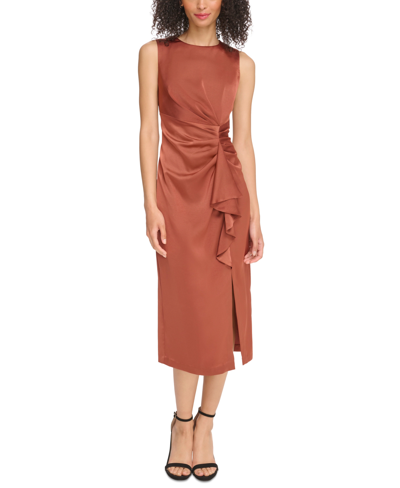 Vince Camuto Women's Satin Tuck-waist Midi Dress In Brown