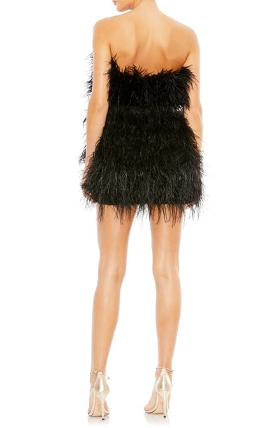 Shop Mac Duggal Strapless Faux Feather Minidress In Black