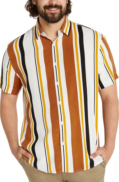 Shop Johnny Bigg Mason Stripe Short Sleeve Button-up Shirt In White/ Brown/ Orange