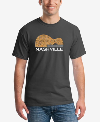 Shop La Pop Art Men's Nashville Guitar Printed Word Art T-shirt In Dark Gray