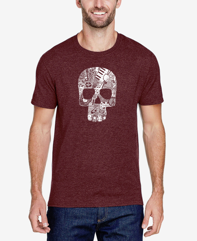 Shop La Pop Art Men's Rock N Roll Skull Premium Blend Word Art T-shirt In Burgundy