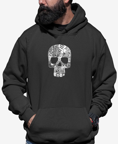 Shop La Pop Art Men's Rock N Roll Skull Word Art Hooded Sweatshirt In Dark Gray