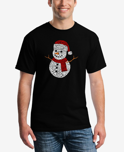 Shop La Pop Art Men's Christmas Snowman Printed Word Art T-shirt In Black
