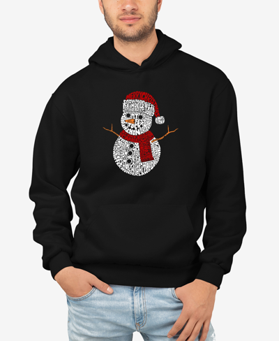 Shop La Pop Art Men's Christmas Snowman Word Art Hooded Sweatshirt In Black