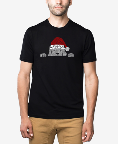 Shop La Pop Art Men's Christmas Peeking Dog Premium Blend Word Art T-shirt In Black