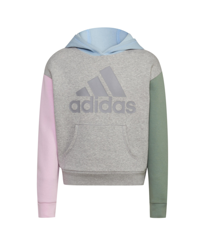 Shop Adidas Originals Big Girls Long Sleeve Color Block Hoodie In Grey With Multicolor