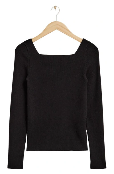 Shop & Other Stories Square Neck Wool Blend Rib Sweater In Black