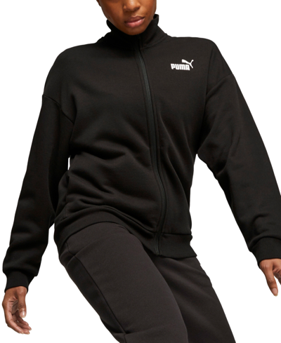 Shop Puma Women's Active Full-zip Long-sleeve Dropped-shoulder Sweatshirt In Black