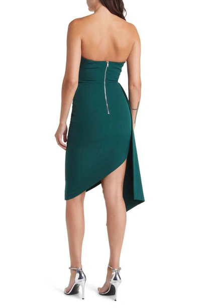 Shop Jewel Badgley Mischka Side Drape Strapless Cocktail Dress In Dark Green