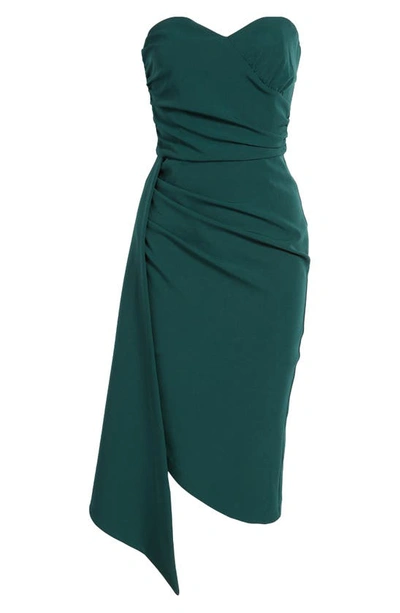 Shop Jewel Badgley Mischka Side Drape Strapless Cocktail Dress In Dark Green