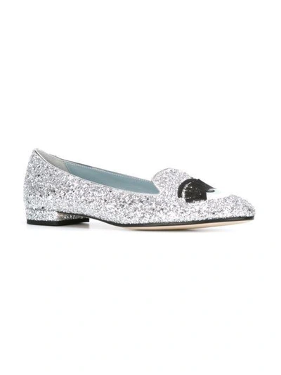 Shop Chiara Ferragni 'flirting' Glitter Slippers - Metallic