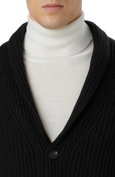 Shop Bugatchi Rib Wool Blend Cardigan Sweater In Caviar