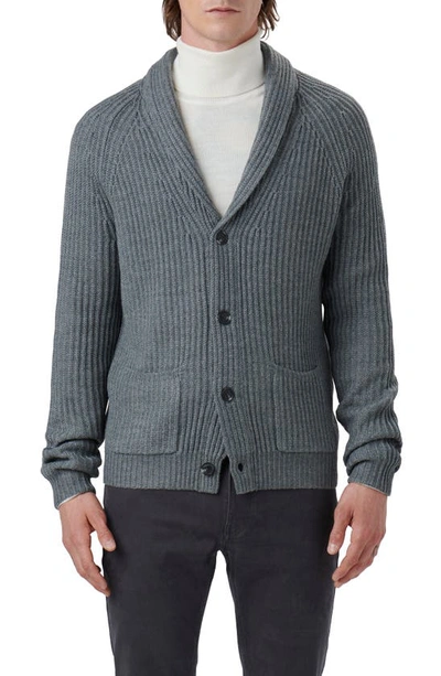 Shop Bugatchi Rib Wool Blend Cardigan Sweater In Cement