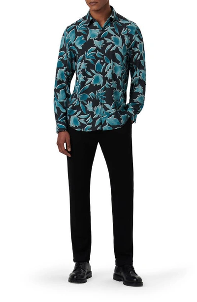 Shop Bugatchi Julian Shaped Fit Ecovero™ Floral Print Button Up Shirt In Peacock