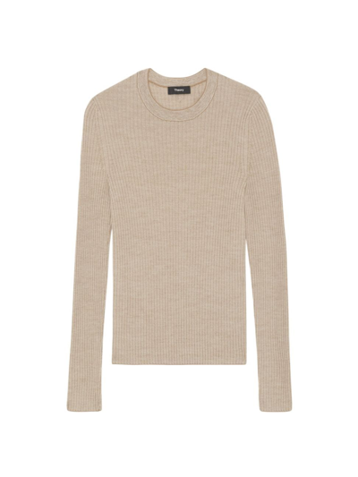 Shop Theory Women's Mirzi Ribbed Wool Sweater In Classic Khaki Light Oat