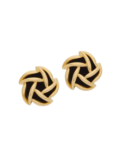 Shop Saint Laurent Women's Vintage Spiral Earrings In Metal And Velvet In Black Gold