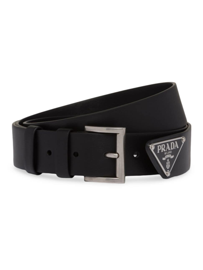 Shop Prada Men's Leather Belt In Black