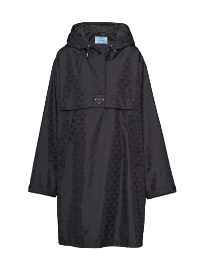Shop Prada Women's Printed Nylon Raincoat In Black