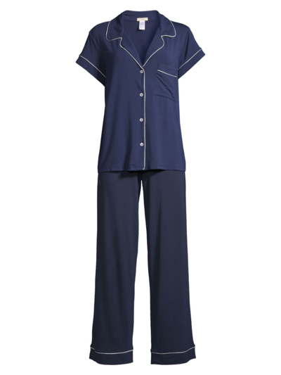 Shop Eberjey Women's Gisele Short-sleeve Top & Pants Pajama Set In Navy Ivory