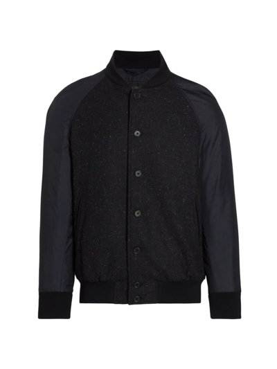 Shop Saks Fifth Avenue Men's Collection Nep Wool Bomber Jacket In Navy