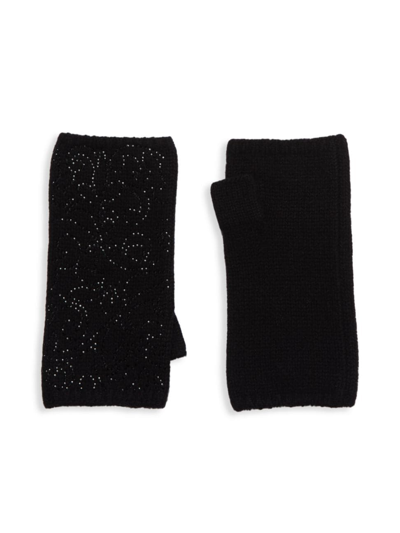 Shop Carolyn Rowan Collection Women's Crystal Fleur De Lis Cashmere Fingerless Gloves In Black