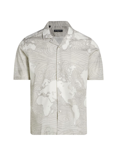 Shop Saks Fifth Avenue Men's Slim-fit Map Camp Shirt In Gull