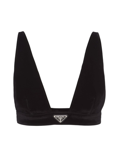 Shop Prada Women's Velvet Denim Top In Black