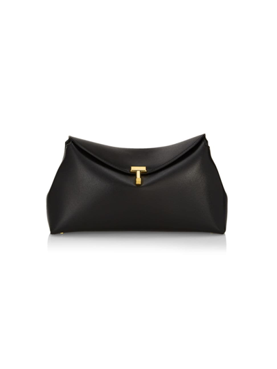 Shop Totême Women's T-lock Leather Clutch In Black