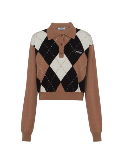 Shop Prada Women's Cashmere Polo Neck Sweater In Brown