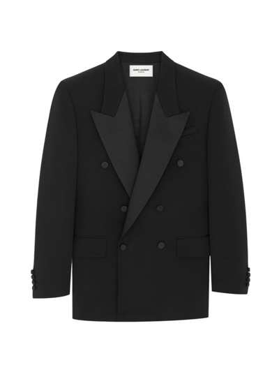 Shop Saint Laurent Women's Oversized Tuxedo Jacket In Grain De Poudre In Black