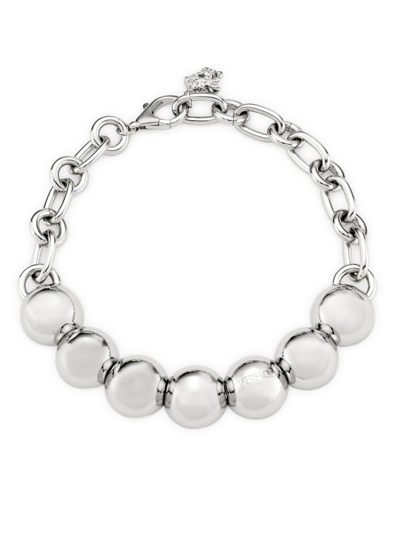Shop Versace Women's Silvertone Beaded Chain Necklace In Palladium