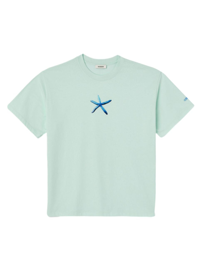 Shop Sandro Men's Starfish T-shirt In Mint Blue