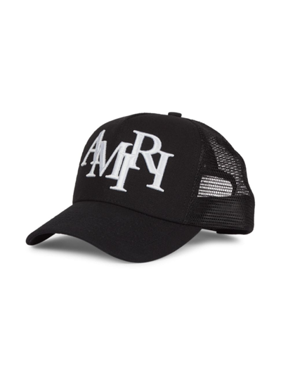 Shop Amiri Men's Staggered Logo Trucker Hat In Black