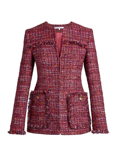 Shop Santorelli Women's Fringe-trimmed Tweed Blazer In Bordeaux
