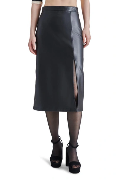 Shop Steve Madden Amarilla Faux Leather Midi Skirt In Black