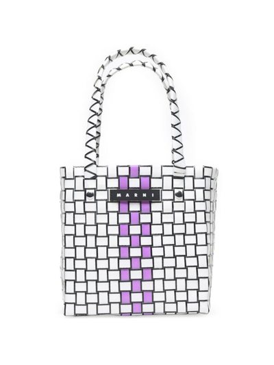 Shop Marni Basket Bag In White Purple