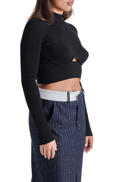 Shop Steve Madden Ollie Cutout Ribbed Crop Sweater In Black