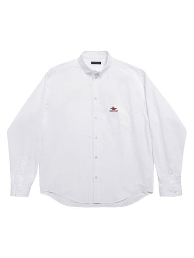 Shop Balenciaga Men's Layered Sports Shirt Large Fit In White Black