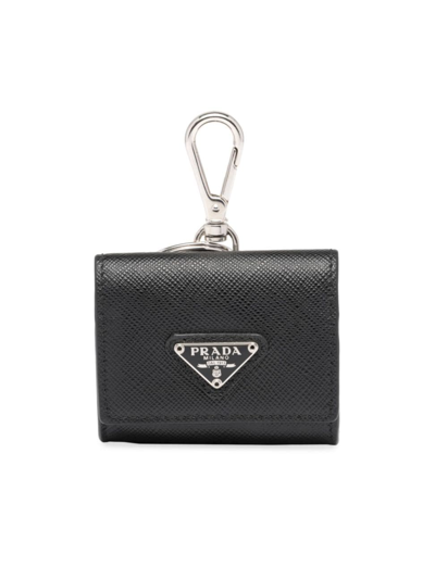 Shop Prada Men's Saffiano Leather Headphone Case In Black
