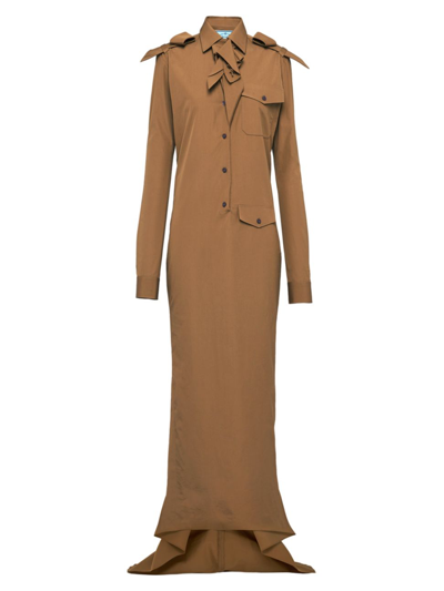 Shop Prada Women's Long Poplin Dress In Brown