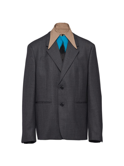 Shop Prada Men's Single-breasted Wool Jacket In Grey