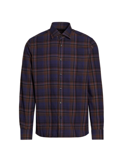 Shop Saks Fifth Avenue Men's Collection Plaid Button-front Shirt In Navy