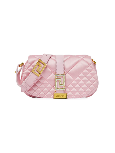 Shop Versace Women's Mini Greca Quilted Satin Shoulder Bag In Pale Pink