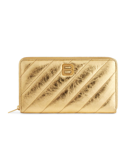 Shop Balenciaga Women's Crush Continental Wallet Metallized Quilted In Gold