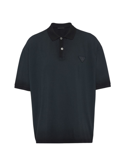 Shop Prada Men's Oversized Garment-dyed Cotton Polo Shirt In Black