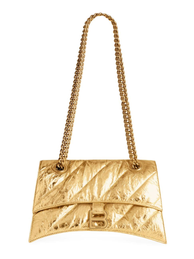 Shop Balenciaga Women's Crush Small Chain Shoulder Bag Metallized Quilted In Gold