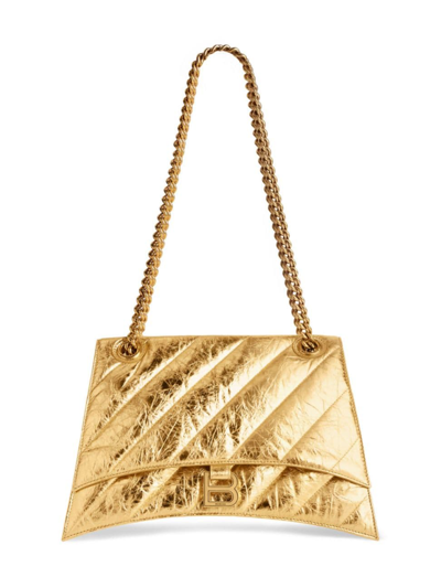 Shop Balenciaga Women's Crush Medium Chain Shoulder Bag Metallized Quilted In Gold