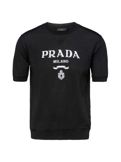 Shop Prada Men's Superfine Wool Crewneck Sweater In Black