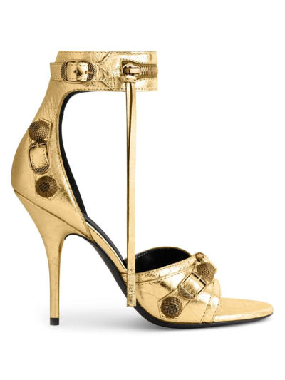 Shop Balenciaga Women's Cagole 110mm Metallized Sandals In Gold