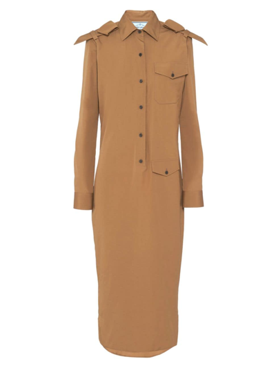 Shop Prada Women's Poplin Dress In Brown